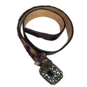 Berge Leather Fur Hide Belt Size Large Made in Italy